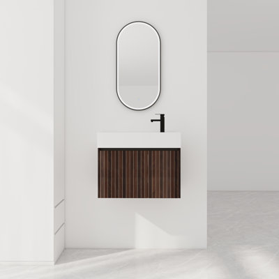 Modern Wall Mounted Bathroom Vanity With Resin Sink for Small Space