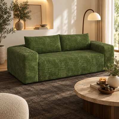Canapé 3 places moderne de 200 cm (78,8 pouces) en velours côtelé doux, spacieux et profond, confortable et livré monté, idéal pour appartement, chambre, salle de conférence, bureau et salon, vert.