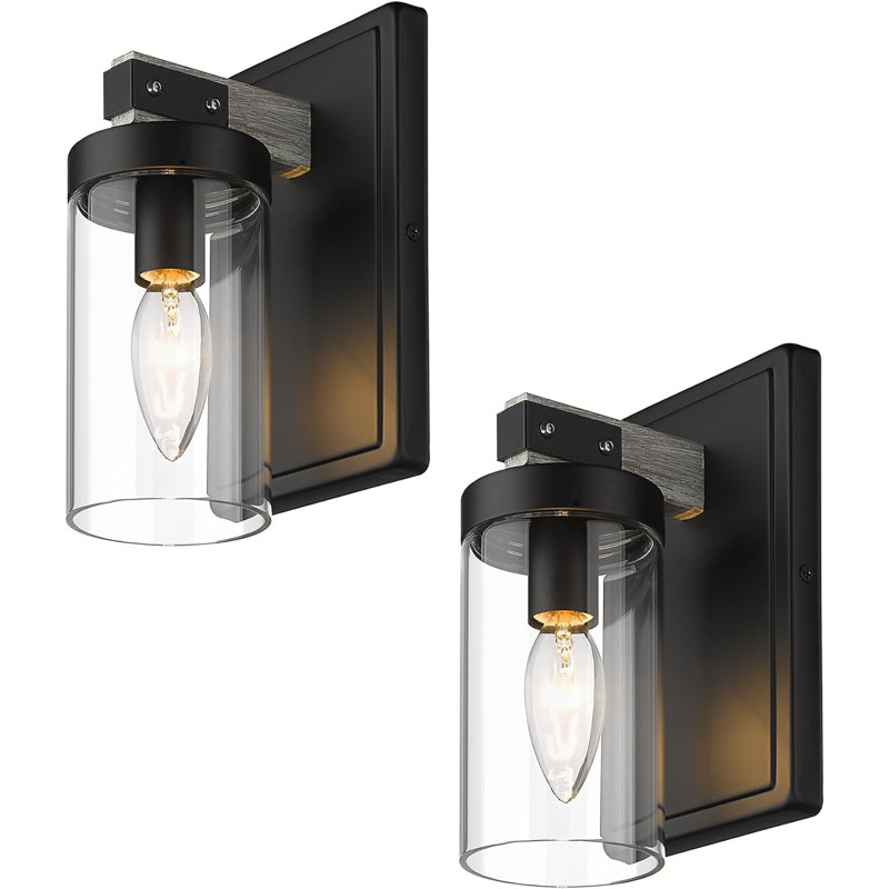 Cessa Dimmable Vanity Light, Black/Light Wood, 1