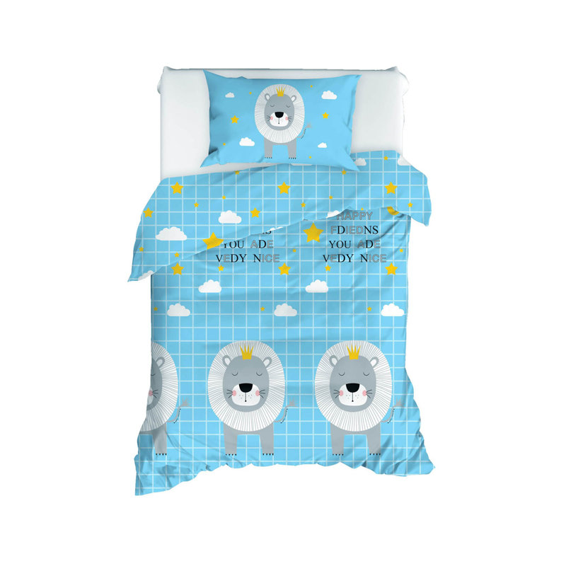 Ensemble de housse de couette 100% coton bleu / gris / jaune Jadon, Housse de couette 63 "x 87" + 1 taie d'oreiller st