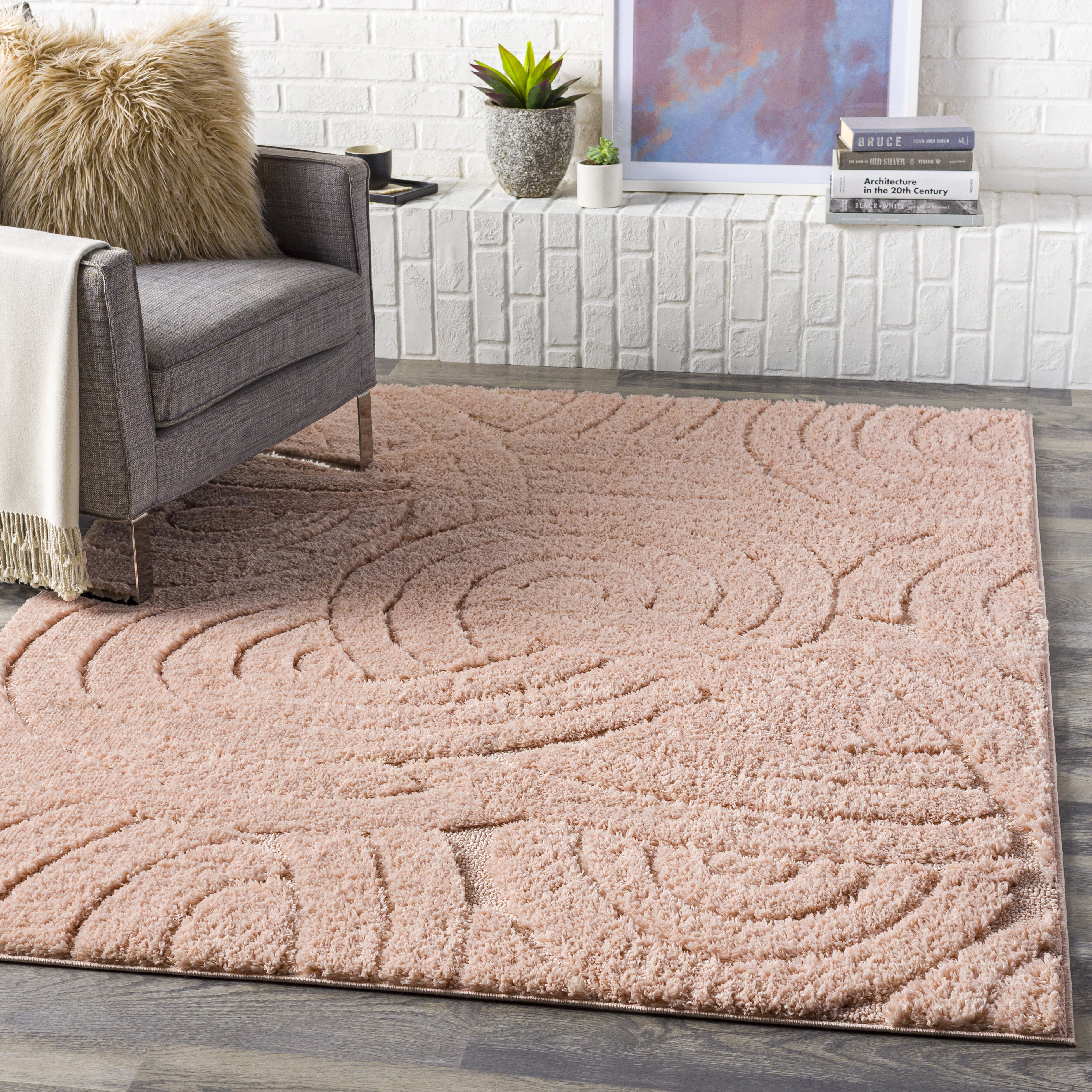 Ebern Designs Isidore Blush Area Rug, Pink