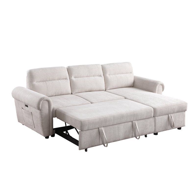 Canapé-lit modulaire en chenille réversible de 97 po Hugo avec chargeur USB Hugo