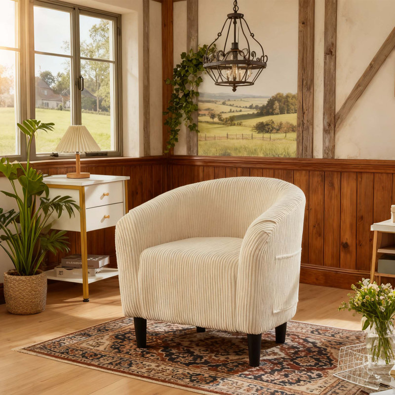 Fauteuil Sherpa Accry, Velours côtelé blanc