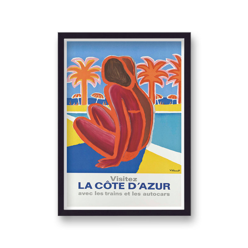 France Visitez La Cote D'Azur Vintage Travel Print 1 Piece Single Picture Frame Wall Art