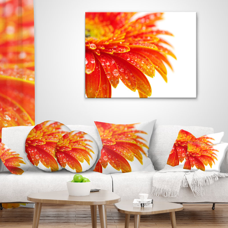 Gerbera floral avec oreiller raindrops, 16 po x 1 po, Coussin décoratif