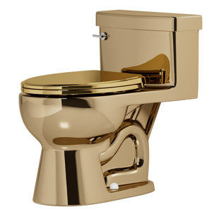 Toilette allongée une pièce au fini plaqué or avec base ronde, toilette à hauteur confortable ADA, chasse d'eau à jet de jante de 1,28 GPF, toilette de luxe, installation brute de 12 po