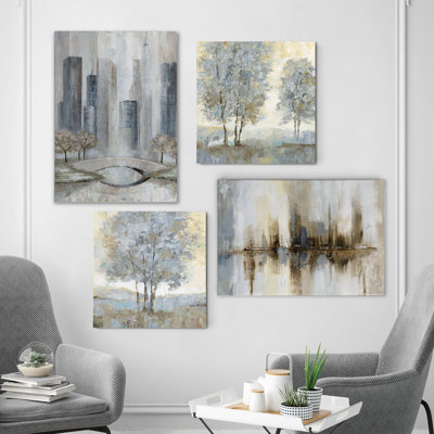 « Touch of Modern Grays » - Ensemble de 4 impressions sur toile tendue