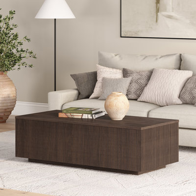 Reyes 48in Fluted Coffee Table with Low Profile Solid Base in Alder Brown