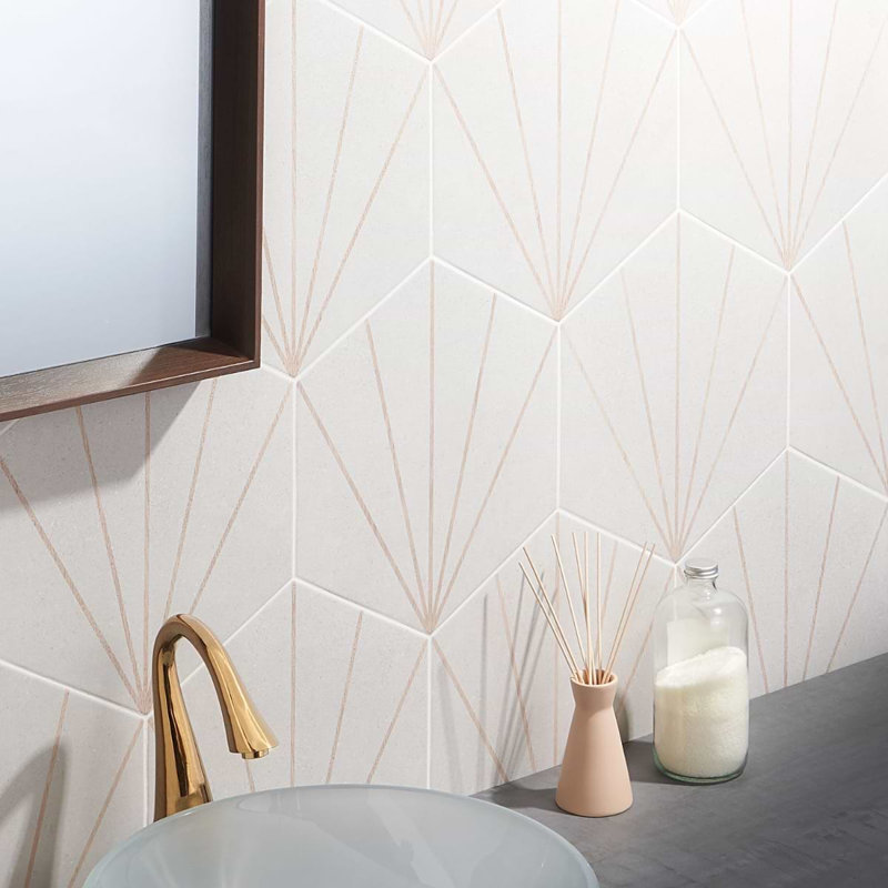Pergola 12.5" Hexagon Matte Porcelain Tile, Beams White