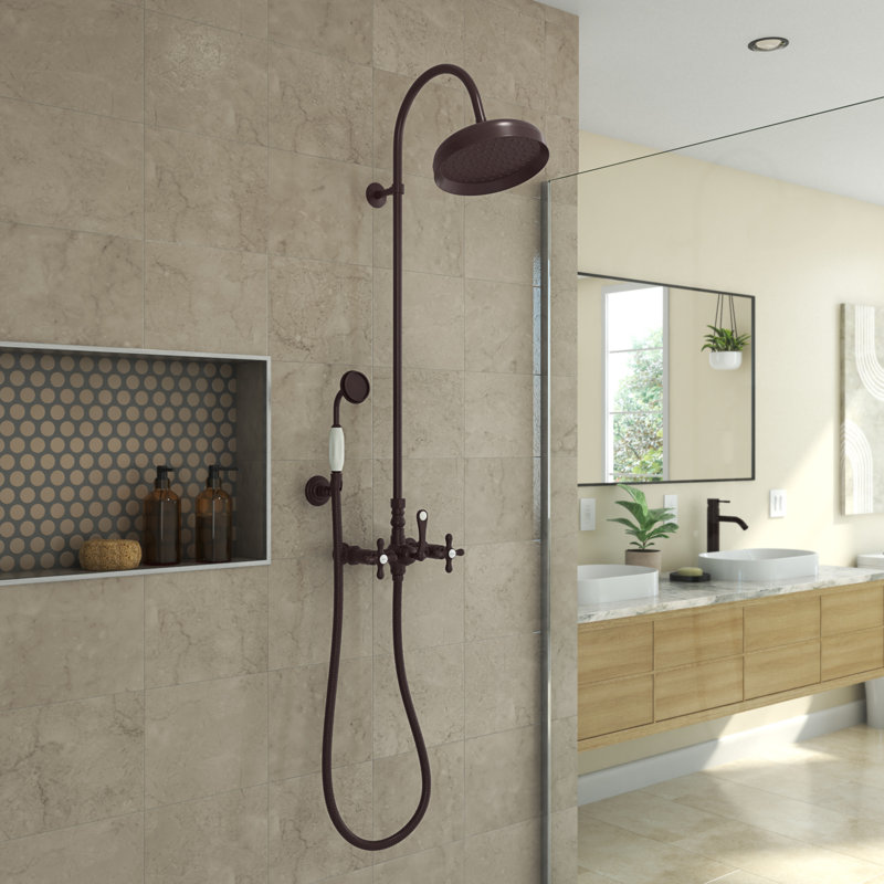 Ensemble de robinet de douche 10 x 28 1/2 avec douche à main Abbey, bronze huilé