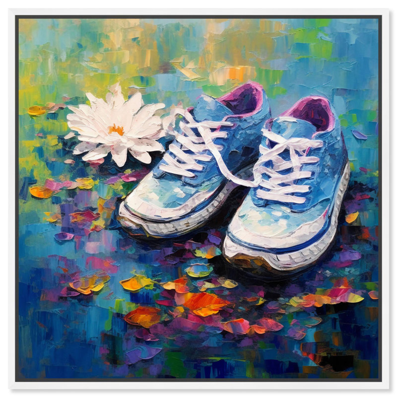 Art mural Lily Art Sneaker, H 13 po x l 13 po, Cadre flottant, Blanc