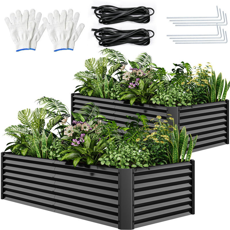 Metal Outdoor Raised Garden Bed, 18" H x 96" W x 48" D, Black, 2