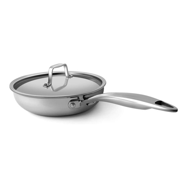 J&V TEXTILES Stainless Cookware, 9.5-Inch Fry Pan with Lid, Tri-Ply  Stainless Steel, Professional Grade, Silver