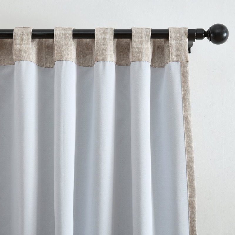 Saffo Windowpane Plaid/Grid Room Darkening Window Curtain, Linen, 52"W x 108" L