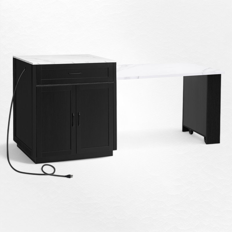 51.1" Wide Kitchen Island With Extendable Top, Black