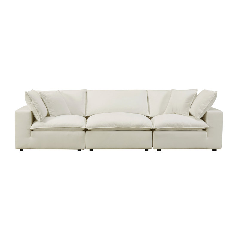 Canapé modulaire à accoudoirs carrés avec coussins réversibles 119,7 po Ellaria, Mélange de polyester ivoire