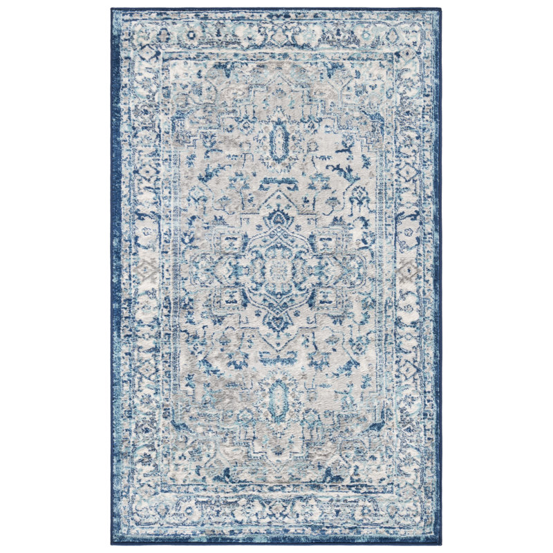 Aurich Light Gray/Blue Oriental Rug, Rectangle 2' x 4'