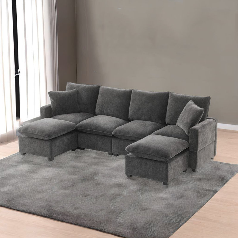 Aamya Upholstered U-Shaped Sectional, Black Chenille