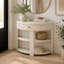 Console cannelée demi-lune avec tiroir et tablettes-2118422340