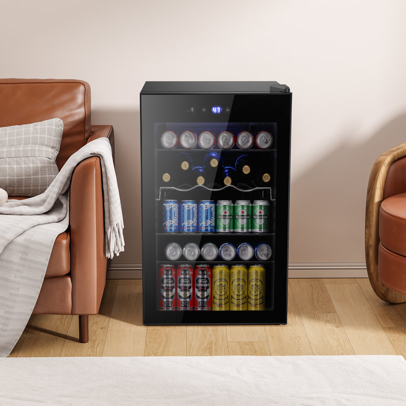 20.28'' W 37 Bottle or 145 Can Single Zone Freestanding Beverage Cooler & Wine Refrigerator Cooler, Black
