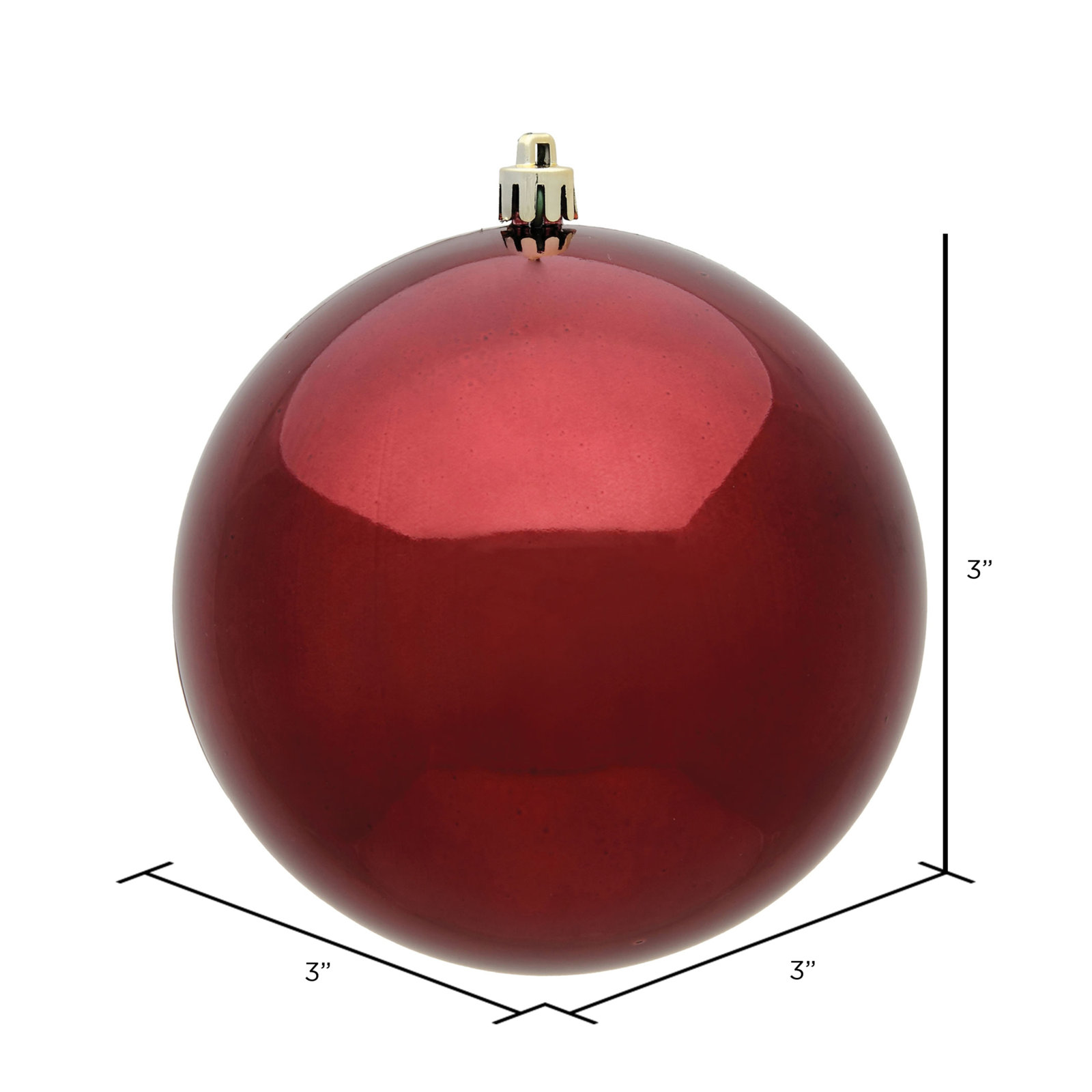 Holiday Décor Ball Ornament, Burgundy Shiny, 3" H x 3" W x 3" D