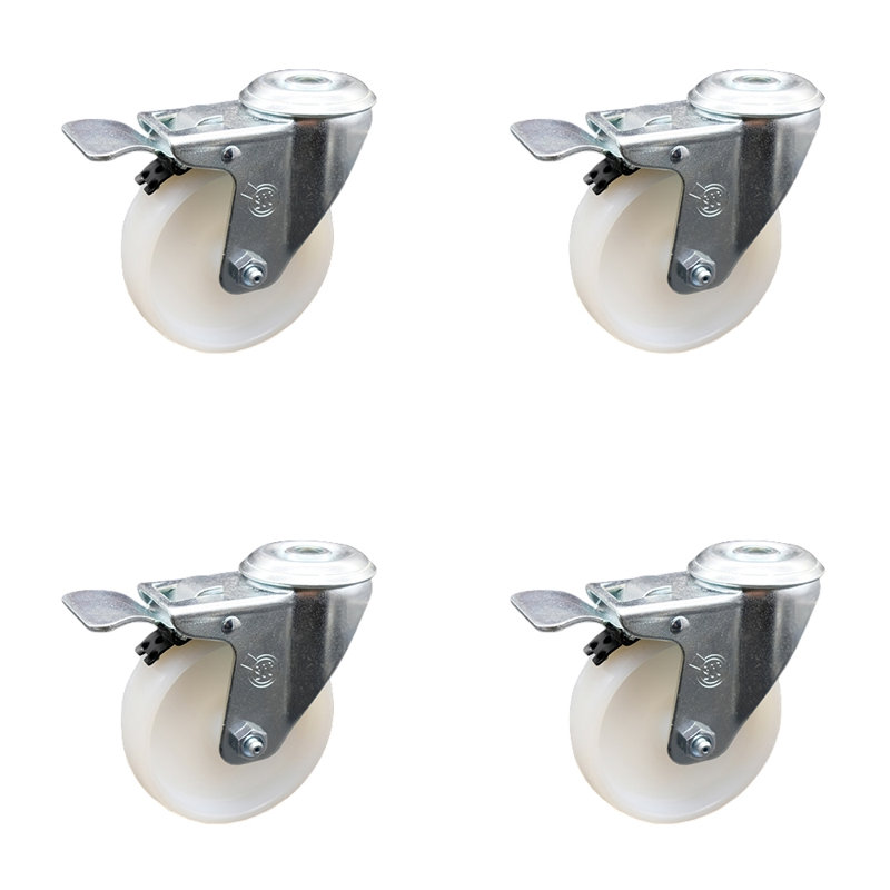 Ensemble de roulettes pivotantes à 4 trous en nylon avec frein à verrouillage total 4 pouces SCC / SCC-BHTTL20S414-NYS-4