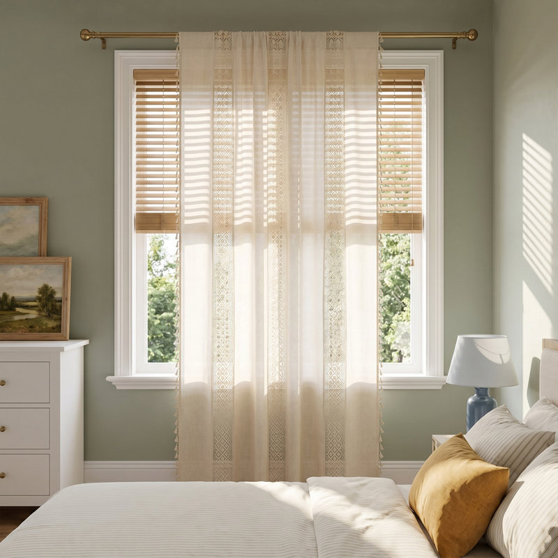 Bohemian Semi-sheer Curtain with Tassels, 150 cm Width x 300 cm Drop