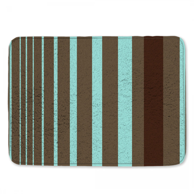 Tapis de bain brun à rayures bleues, L 34 po x L 21 po