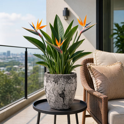 Pot de fleurs H 11 po x 10 po fait à la main en fibre de pierre avec trou de drainage, pot de fleur décoratif à texture mosaïque, pot de fleurs d'extérieur pour patio, porche, jardin et maison