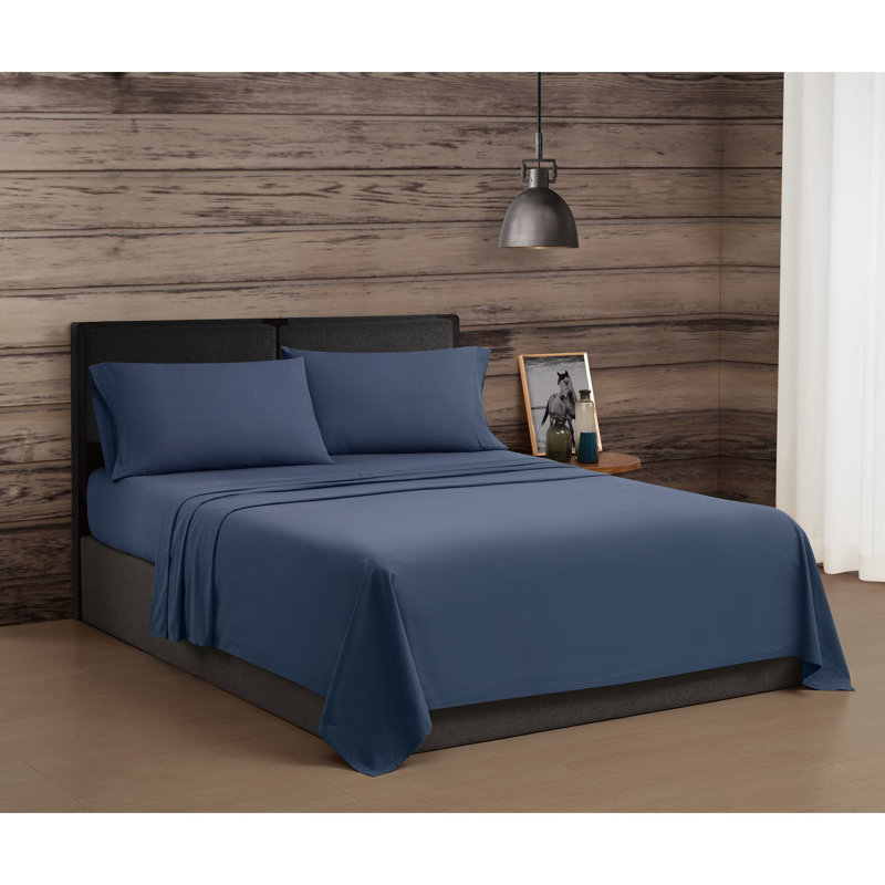Frye Vintage Washed Cotton Sheet Set, King Sheet Set with 2 Pillowcases, Blue