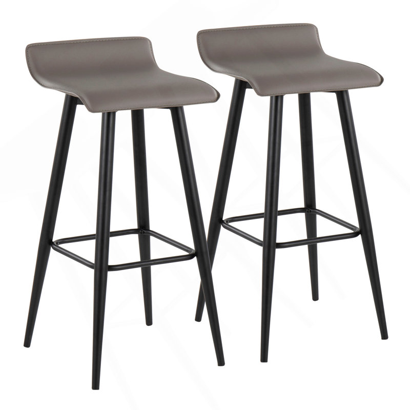 Ale Contemporary Fixed-Height Bar Stool In Black Steel And Grey Faux Leather By Lumisource - Set Of 2