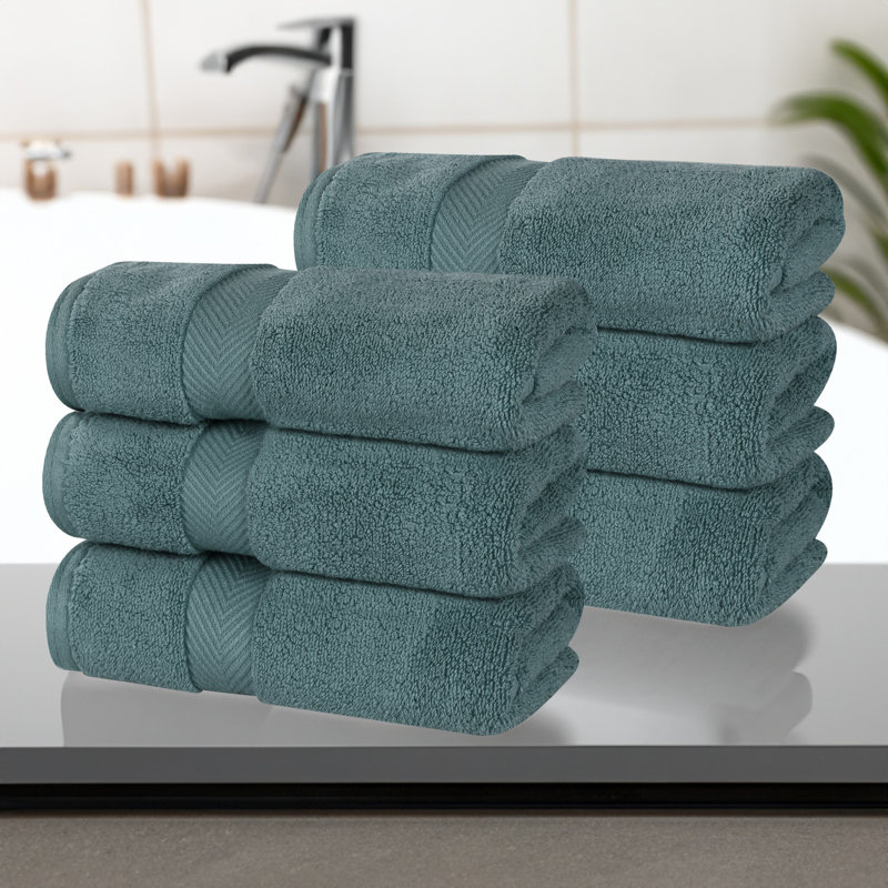Cortright Zero Twist Cotton Solid Chevron Dobby Border Super Soft Absorbent Hand Towel, Jade