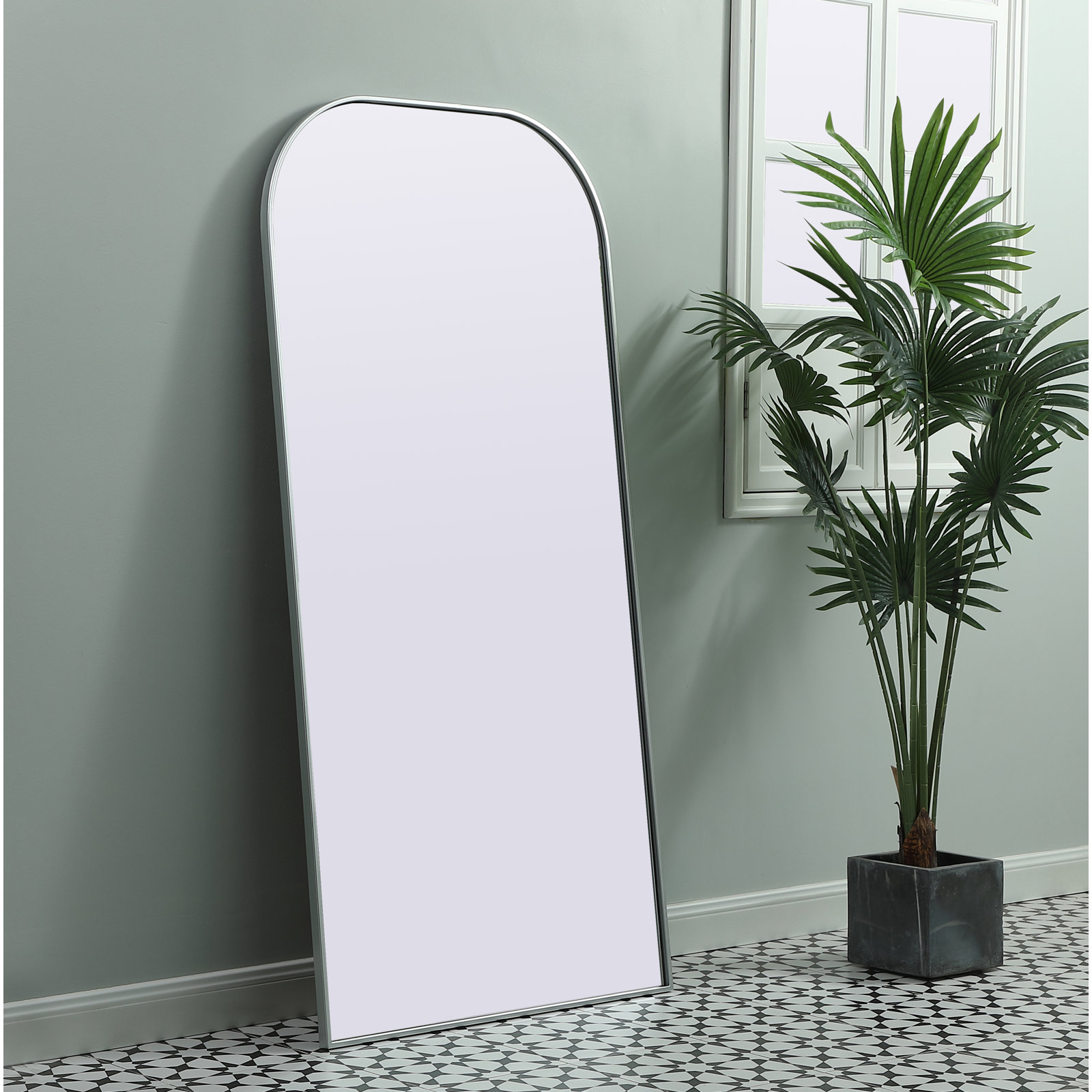 Sabine Metal Wide Arch Wall Mirror, 66" x 32", Silver