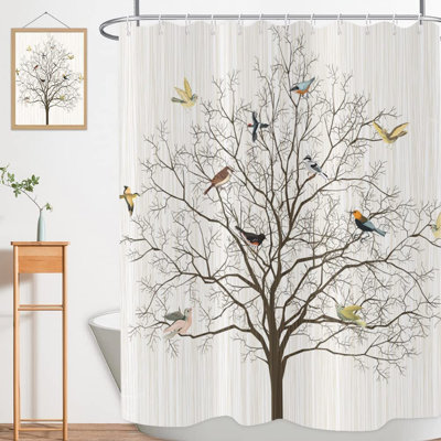 Rideau de douche Bird avec rideau de douche beige et oiseaux Boho