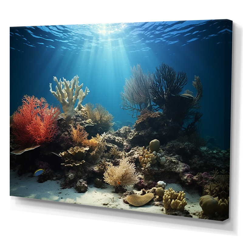 Coral Underwater Paradise - Beach and Ocean Wall Art Living Room, Toile tendue, H 34 po x l 44 po x P 1,5 po