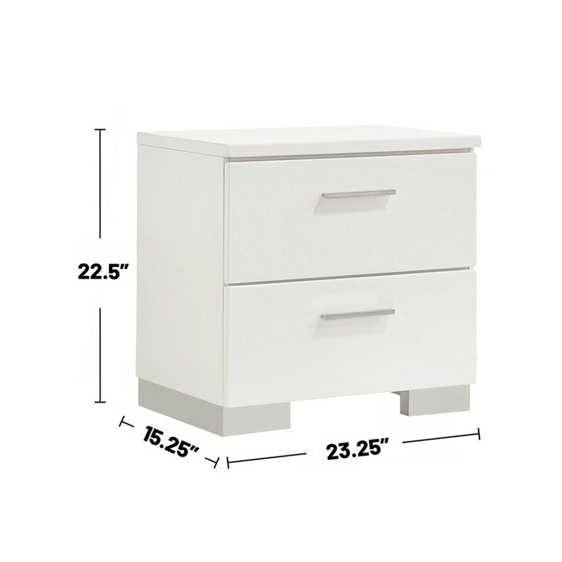 2-Drawer Nightstand In White High Gloss Finish