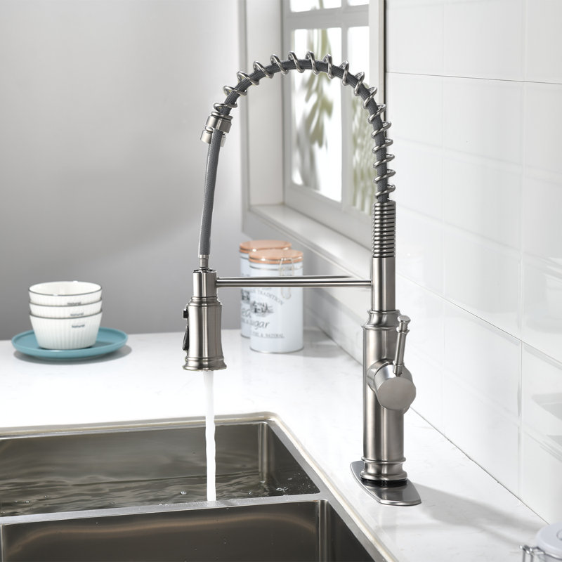 DROP Bath and Kitchen Pull Down Kitchen Faucet, Brushed Nickel