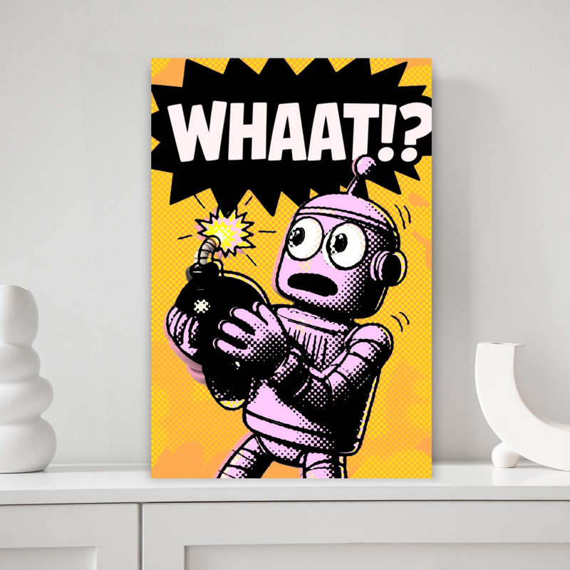 Comic Robot Surprise, impression abstraite murale rétro, H 18 po x l 12 po
