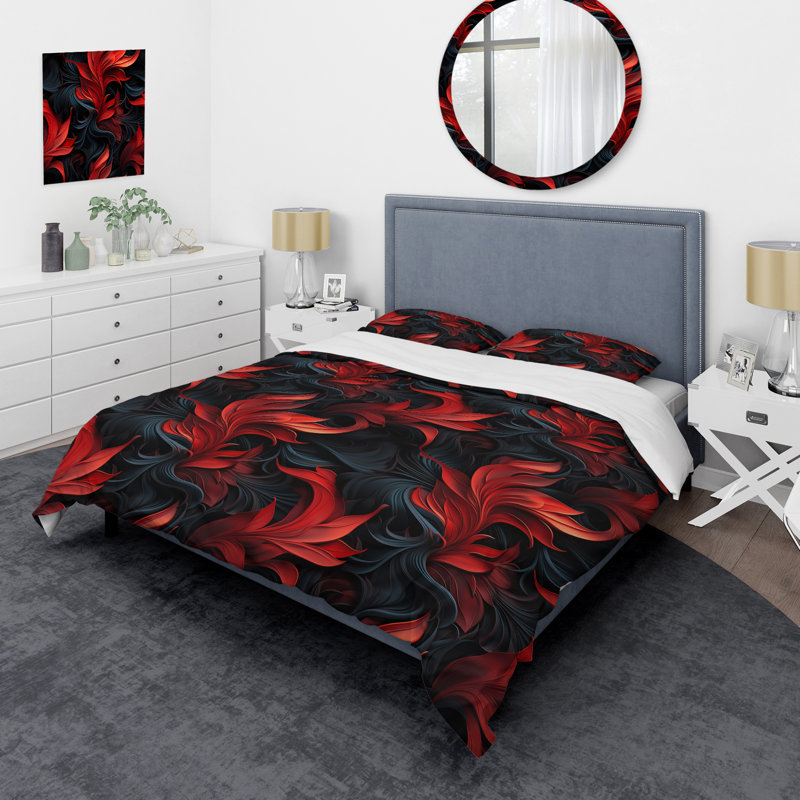 Ensemble de housse de couette en microfibre Noir / Illusions Moody, Housse de couette pour grand lit et 2 taies décor