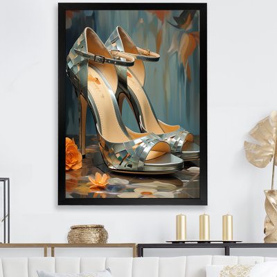Blue High Heel Floral Elegance III - Fashion High Heels Wall Art