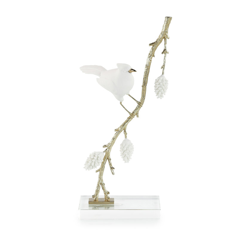 Sculpture d'oiseau en porcelaine sur une branche de pin I