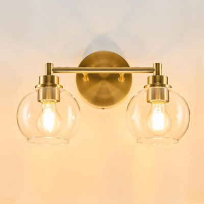 Luminaire de salle de bain 2 lumières avec abat-jour en verre sphérique, douilles E26, finition idéale pour la salle de bain, la chambre à coucher, le couloir et le salon