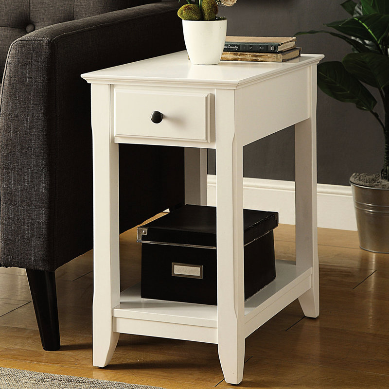 Table d'appoint rectangulaire blanche avec tiroir et tablette pour le salon principal, empreinte mince, fonction d'arrêt *