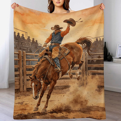 Cowboy Bucking Horse Luxury Flannel Throw Blanket, Soft Warm Fuzzy Blanket for Living Room Sofa Bed Home Decor
