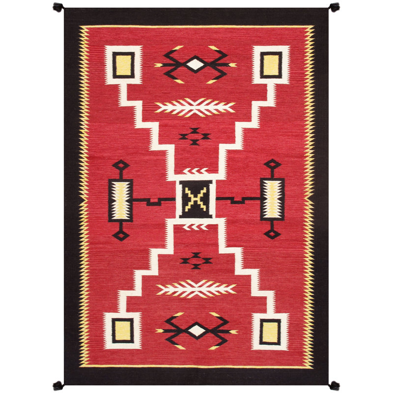 Tuscany Geometric Handmade Flatweave Rectangle 6'3" x 8'10" Wool Area Rug in Red/Black/Beige