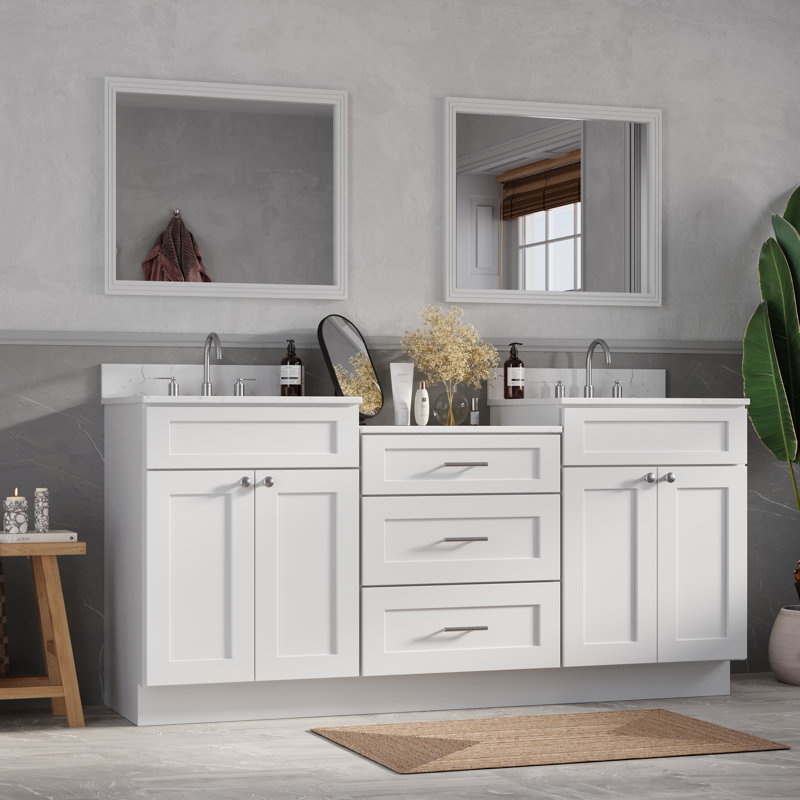  Dessus de meuble-lavabo double 72 po 84 po 96 po, 73", Blanc