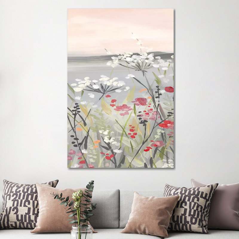 « Blushing Wildflowers I » par Carol Robinson, reproduction d’art, Toile tendue, Pas de tapis, H 48 po x l 16 po x P 1,5 po
