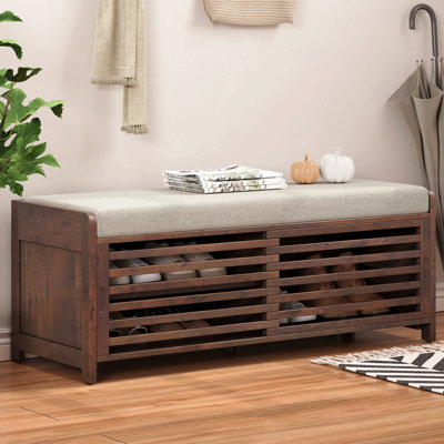 Shoe Bench With Storage And Cushion, Distressed Shutter Storage Bench With Retro Charm