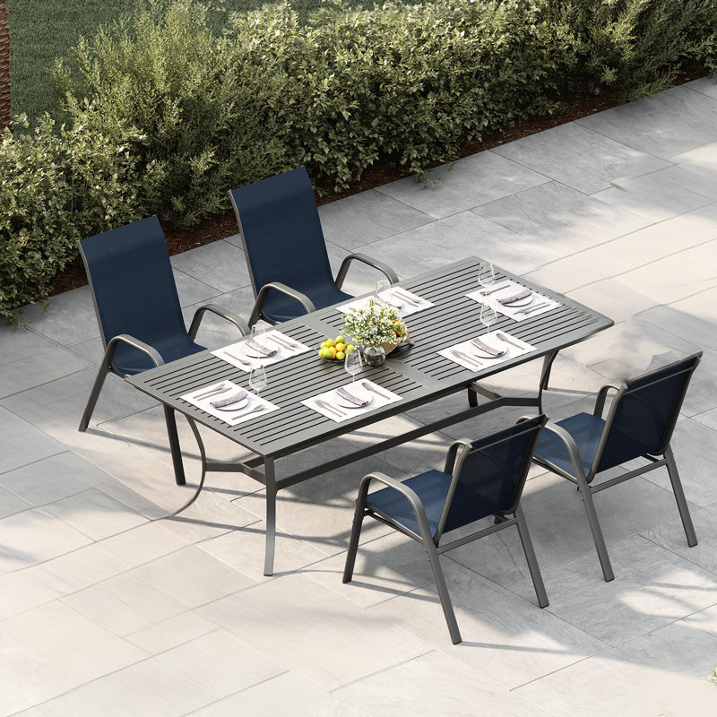 Ensemble de 4 chaises de patio pour l'extérieur, empilables en tissu Textilene, Marine