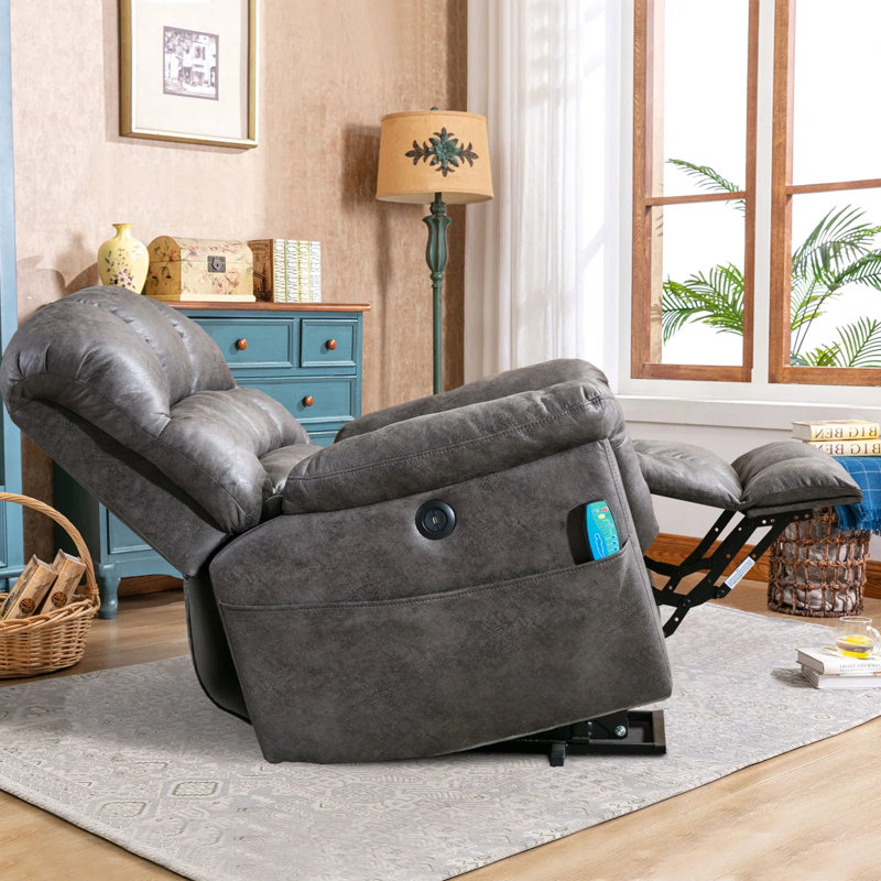 Fauteuil inclinable massant et chauffant en microfibre de 41,3 po de largeur avec port USB et rangement, Gris